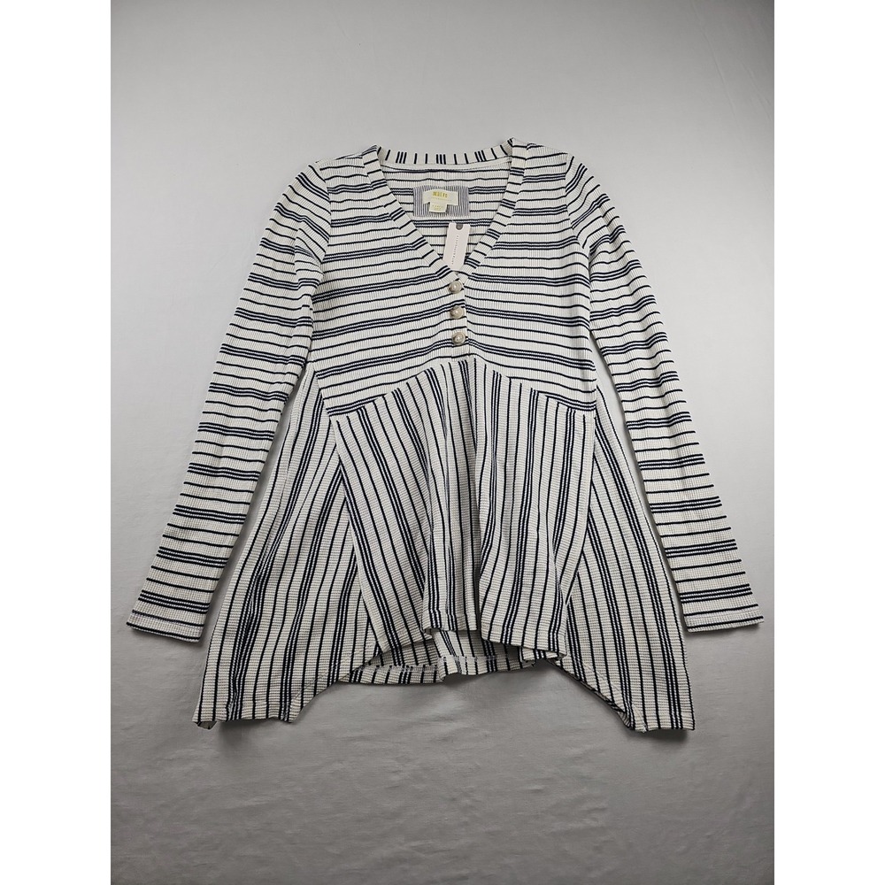 Anthropologie MAEVE Eliza Striped Waffle Knit Long Sleeve Henley Tunic Size XS